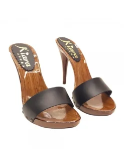 BLACK LEATHER CLOGS HEEL 12
