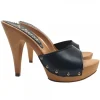 BLACK LEATHER CLOGS WITH HEEL 11