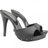 BLACK LEATHER CLOGS WITH HEEL 12