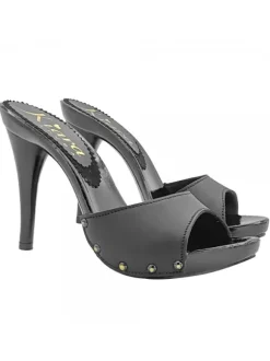 BLACK LEATHER CLOGS WITH HEEL 12