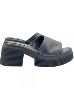 BLACK LEATHER CLOGS WITH COMFORTABLE HEEL