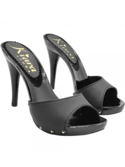 BLACK LEATHER CLOGS WITH HEEL 12