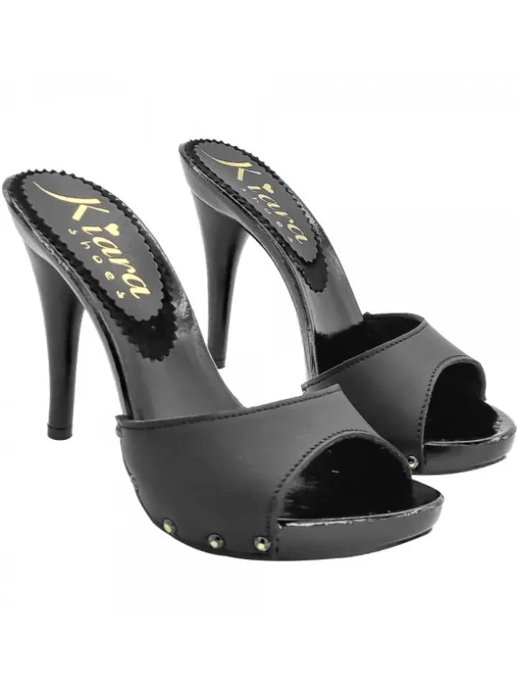 BLACK LEATHER CLOGS WITH HEEL 12