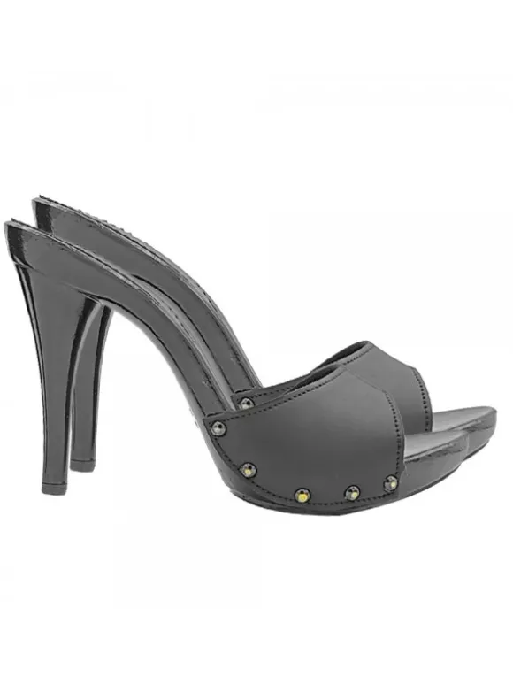 BLACK LEATHER CLOGS WITH HEEL 12