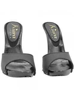 BLACK LEATHER CLOGS WITH HEEL 12