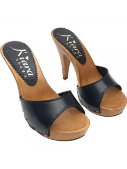 BLACK LEATHER CLOGS WITH HEEL 11