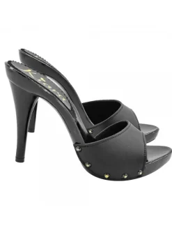 BLACK LEATHER CLOGS WITH HEEL 12