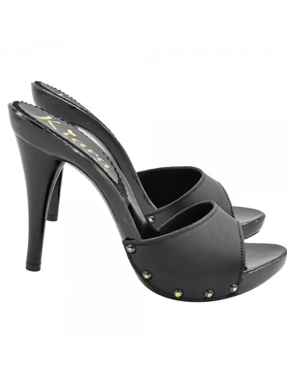 BLACK LEATHER CLOGS WITH HEEL 12