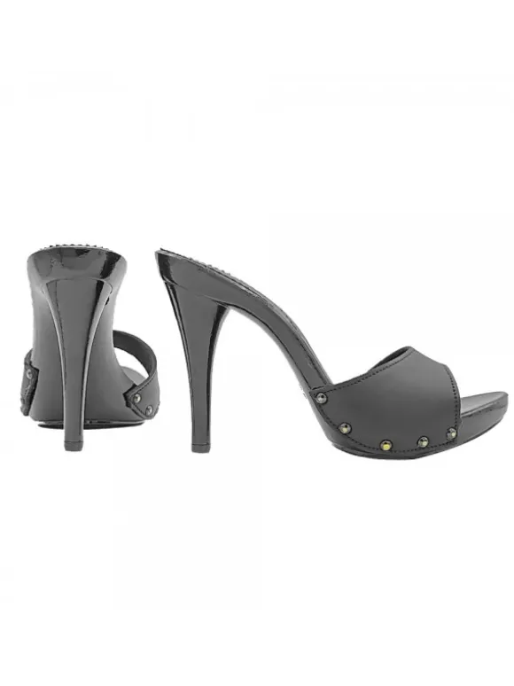 BLACK LEATHER CLOGS WITH HEEL 12