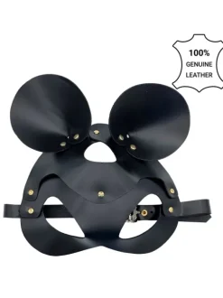 BLACK LEATHER MASK WITH REMOVABLE EARS