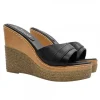 BLACK LEATHER WEDGE SANDALS WITH HEEL 11