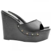 BLACK LEATHER WEDGE SANDALS WITH HEEL 13