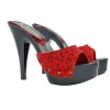 BLACK MULES WITH RED LEOPARD SUEDE BAND