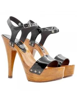 BLACK PATENT LEATHER SANDALS WITH 13 CM HEEL