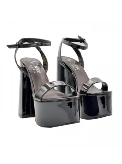 BLACK PATENT LEATHER SANDALS WITH 14 CM HEEL