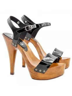 BLACK PATENT LEATHER SANDALS WITH 13 CM HEEL