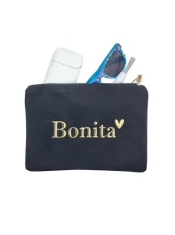BLACK POCHETTE CASE WITH GOLD PRINT
