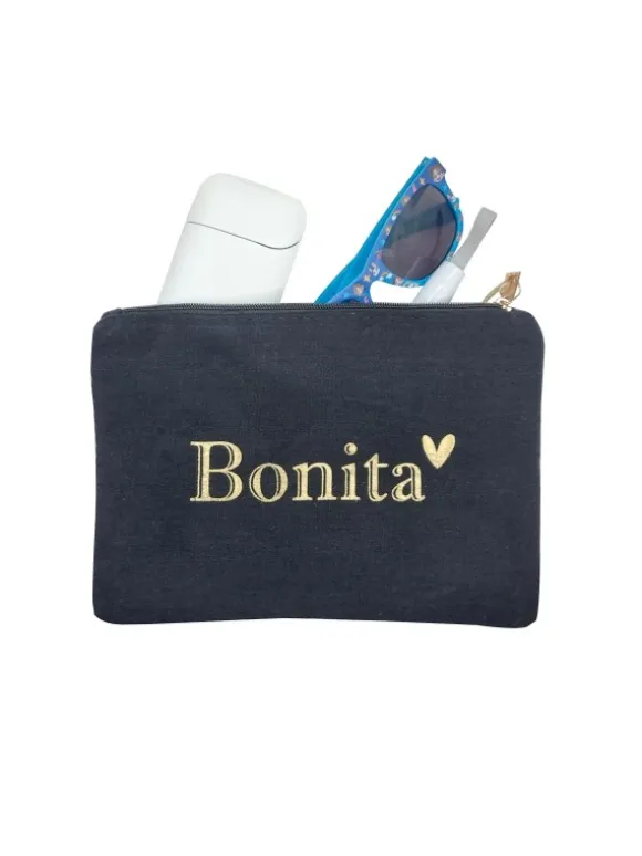 BLACK POCHETTE CASE WITH GOLD PRINT