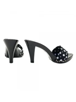 BLACK POLKA DOT CLOGS HEEL 9