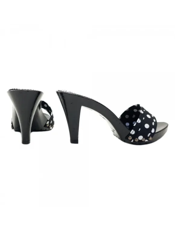 BLACK POLKA DOT CLOGS HEEL 9