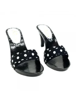 BLACK POLKA DOT CLOGS HEEL 9