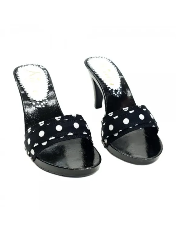 BLACK POLKA DOT CLOGS HEEL 9