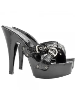 BLACK "PYTHON EFFECT" CLOGS WITH HIGH HEEL