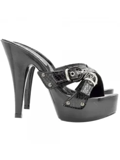 BLACK "PYTHON EFFECT" CLOGS WITH HIGH HEEL