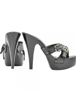 BLACK "PYTHON EFFECT" CLOGS WITH HIGH HEEL