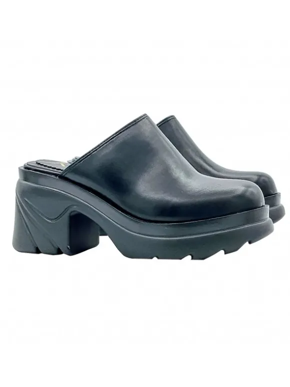 BLACK SABOTS WITH HEEL 8 CM