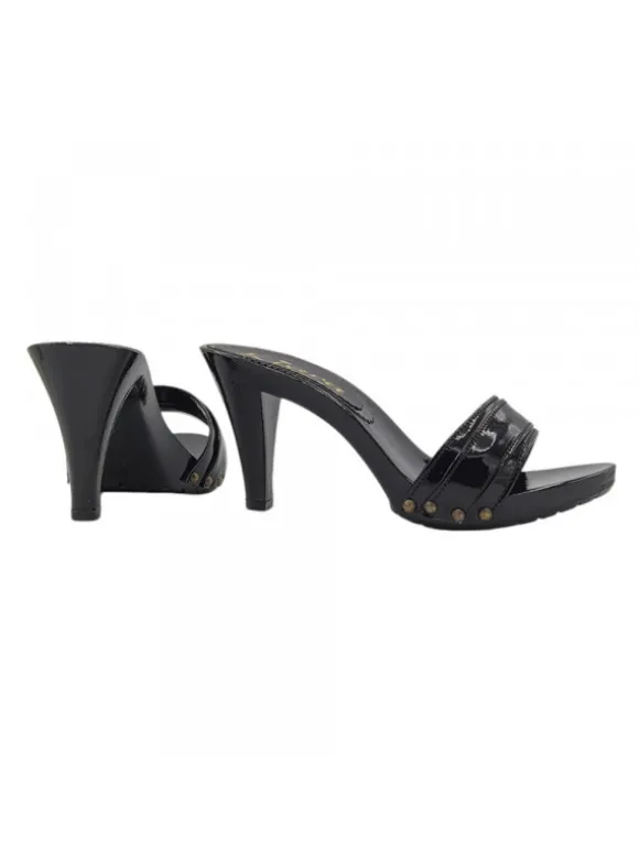 BLACK SANDAL WITH FUR AND COMFORTABLE HEEL
