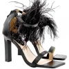 BLACK SANDALS WITH FEATHERS AND 10.5 CM HEEL