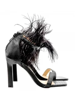BLACK SANDALS WITH FEATHERS AND 10.5 CM HEEL