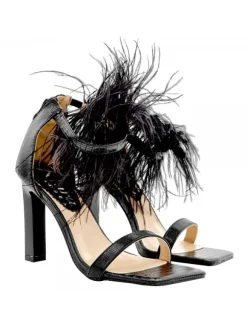BLACK SANDALS WITH FEATHERS AND 10.5 CM HEEL