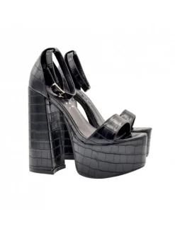 BLACK SANDALS WITH STRAP AND 14 CM HEEL