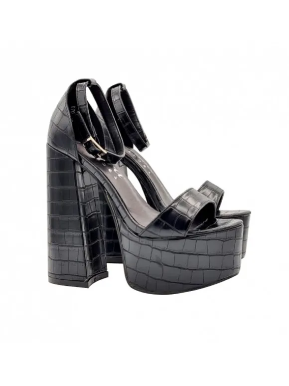 BLACK SANDALS WITH STRAP AND 14 CM HEEL