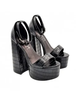 BLACK SANDALS WITH STRAP AND 14 CM HEEL
