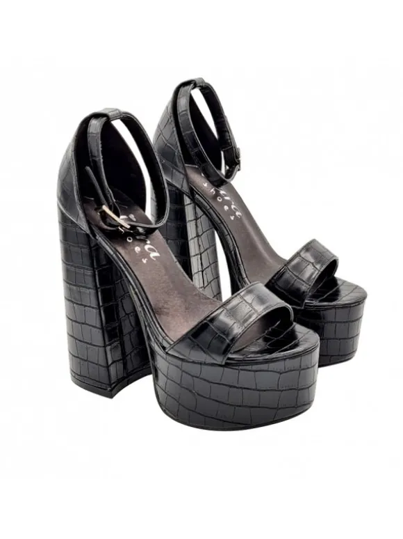 BLACK SANDALS WITH STRAP AND 14 CM HEEL