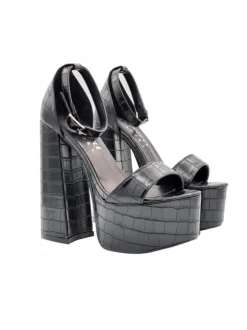 BLACK SANDALS WITH STRAP AND 14 CM HEEL