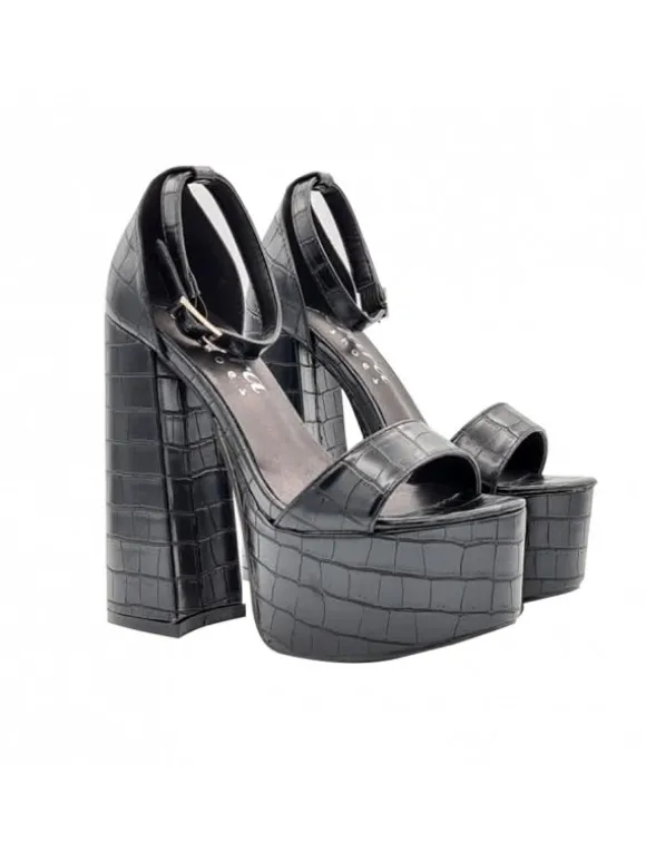 BLACK SANDALS WITH STRAP AND 14 CM HEEL