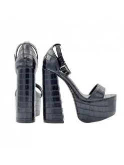 BLACK SANDALS WITH STRAP AND 14 CM HEEL