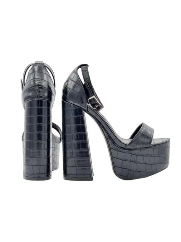 BLACK SANDALS WITH STRAP AND 14 CM HEEL