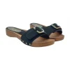 BLACK SUEDE LOW CLOGS & BUCKLE