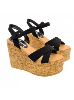 BLACK SUEDE WEDGE SANDALS