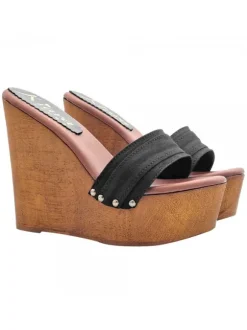 BLACK WEDGE WITH HEEL 13 CM