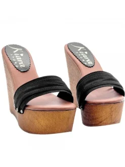 BLACK WEDGE WITH HEEL 13 CM