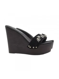 BLACK WEDGE WITH SILVER SKULLS