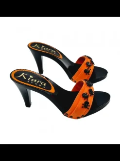 BLACK WOMEN'S CLOGS WITH SKULLS 9 CM HEEL