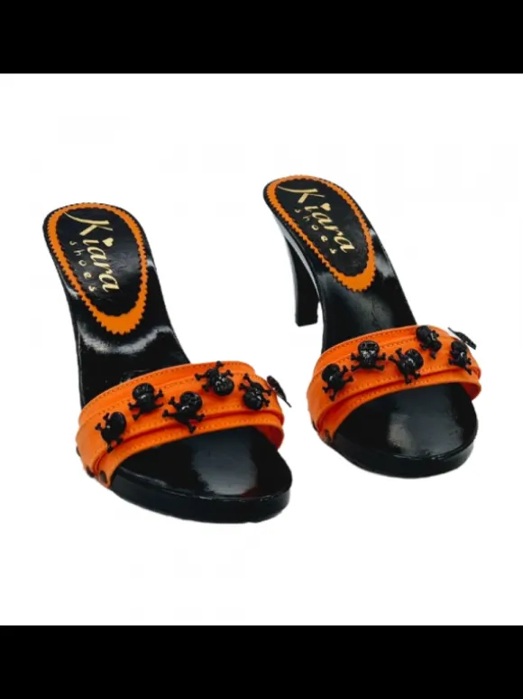 BLACK WOMEN'S CLOGS WITH SKULLS 9 CM HEEL
