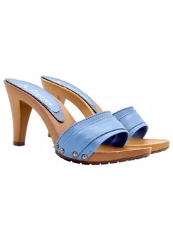 BLUE CLOGS IN LEATHER HEEL 9